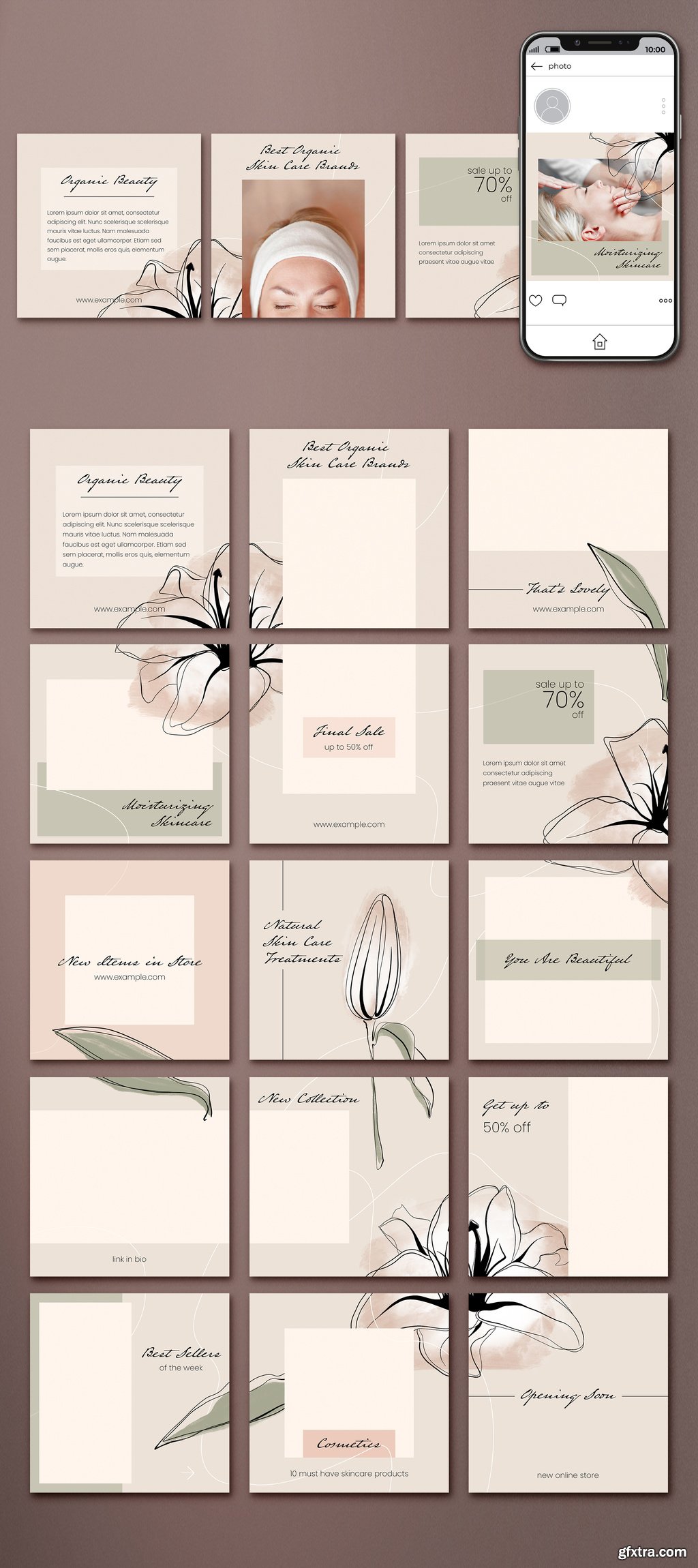 Social Media Post Layout Set with Hand Drawn Flowers 326759165 » GFxtra