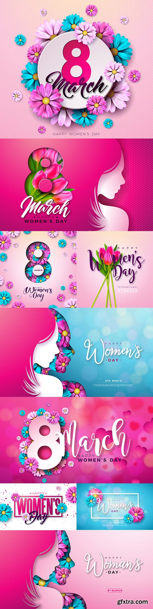 March 8 happy women's day flower postcards design
