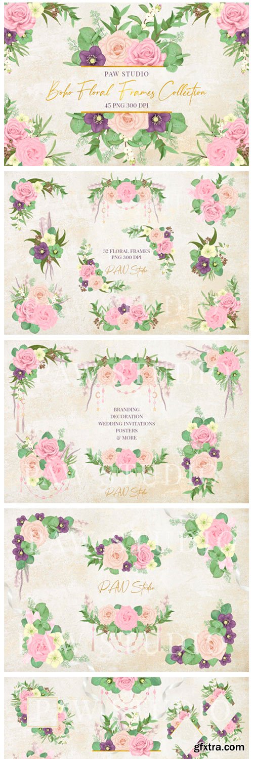 Boho Floral Frames Borders Wreath Clipar 3069225