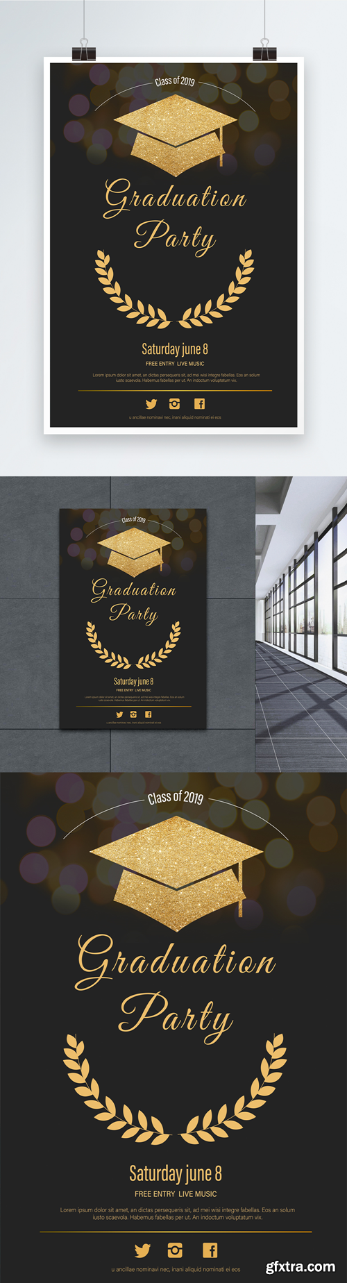 golden doctoral hat graduation party poster