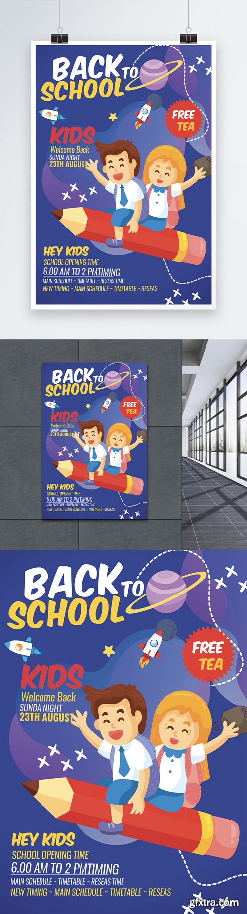 blue color back to school unique poster template