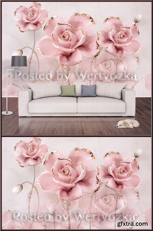 3D psd background wall hibiscus flower