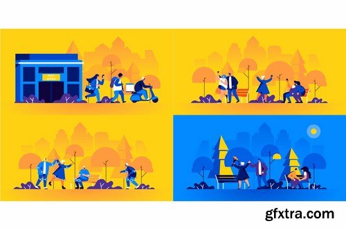 Flat People Scene Situation Landing Page