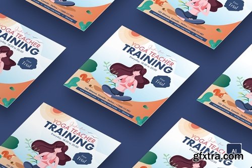 Beautiful Girl Yoga Training Square Flyer Template