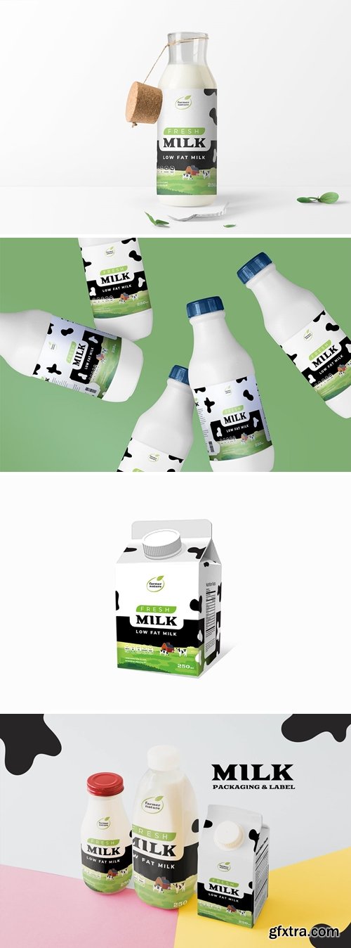 Milk Bottle and Box Packaging Template