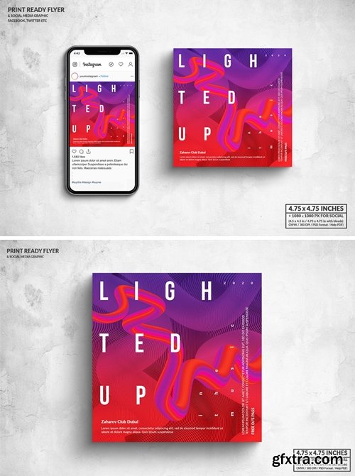 Lighted Up Music Square Flyer & Social Media Post