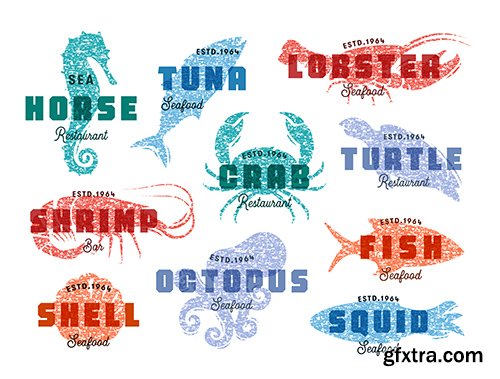 Sea Creatures Logo Illustration Set