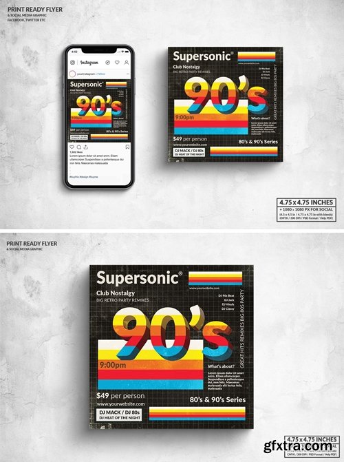 90s Supersonic Party Square Flyer & Social Media