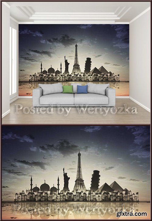 3D psd background wall beautiful city night