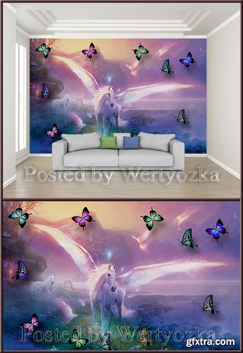 3D psd background wall fairy horse with wings