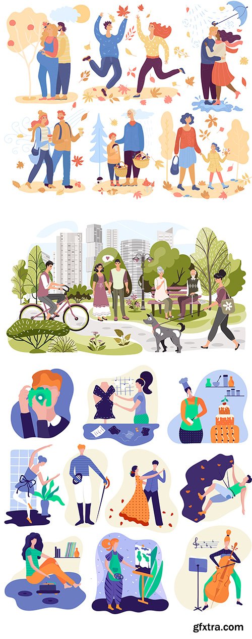 People Enjoying Life Cartoon Characters Illustration