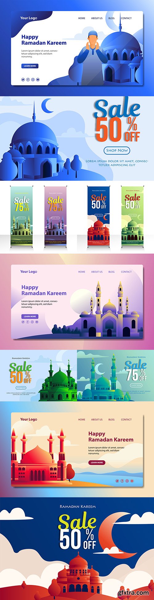 Ramadan sales and landing page mosque illustration
