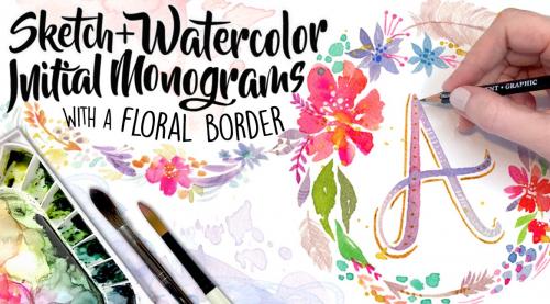 SkillShare - Sketch + Watercolor Initial Monograms with a Floral Border - 1486130390