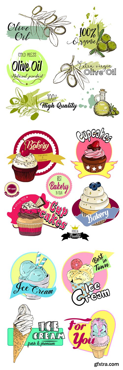 Vector Set of Hand-Drawn Food Labels