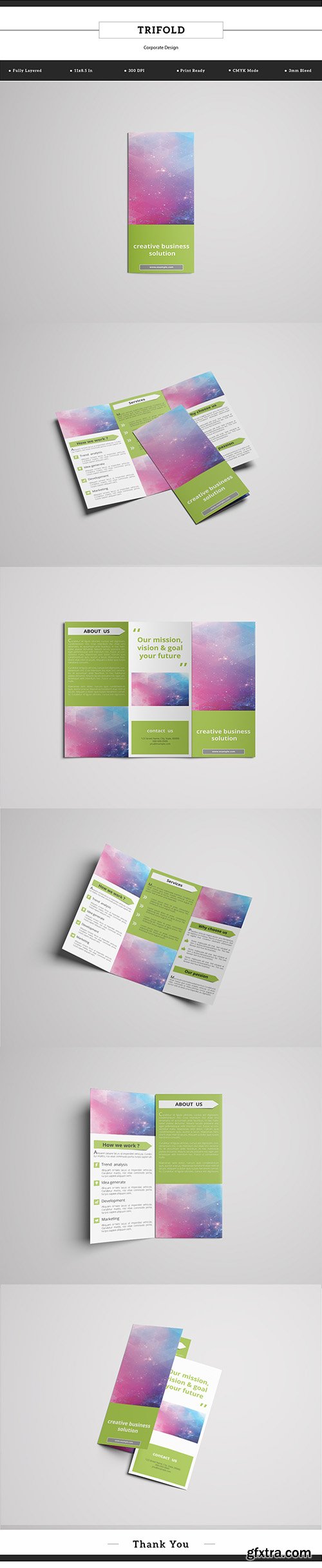 Trifold Brochure Layout with Green Accents 1 189539384