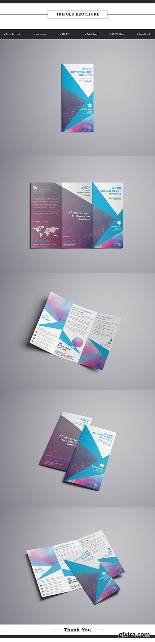 Trifold Brochure Layout with Blue Accents 3 196073711