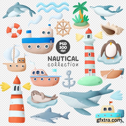 Nautical Hand-Drawn PSD Collection