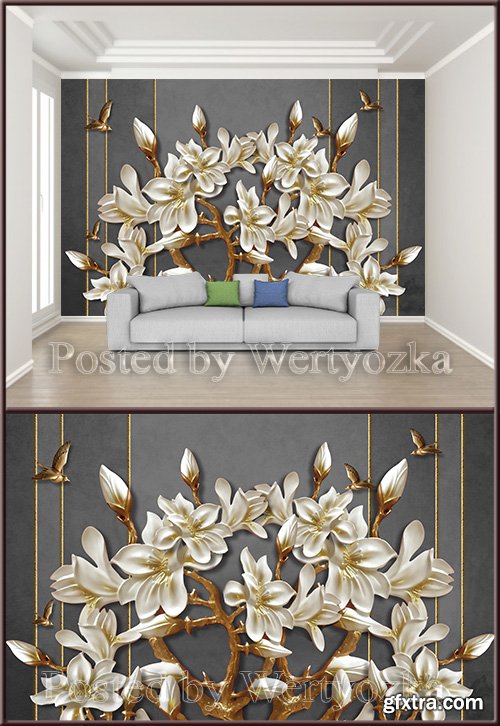 3D psd background wall white magnolia