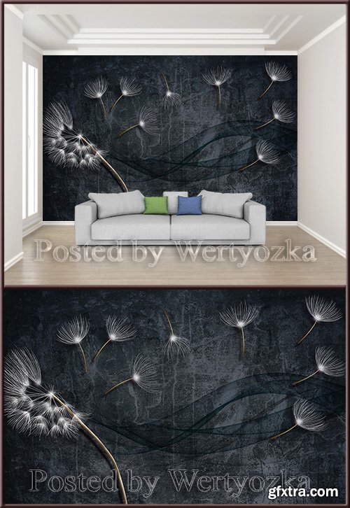 3D psd background wall black dandelion