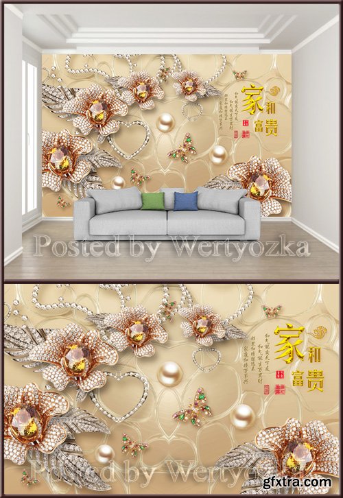 3D psd background wall flowers from jewels