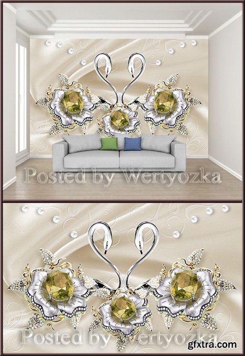 3D psd background wall jewelry swans