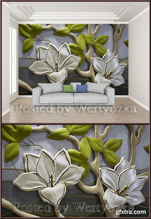 3D psd background wall three dimensional orchid