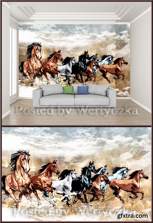 3D psd background wall chinese style horse