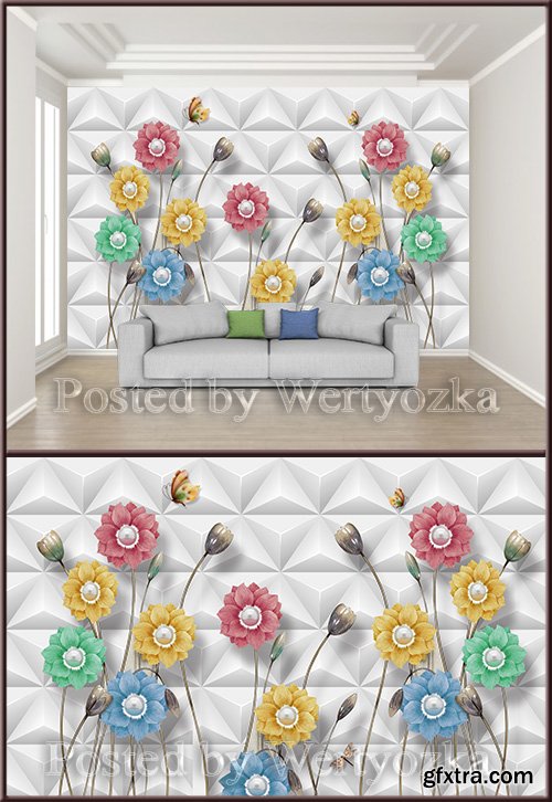 3D psd background wall stereo flower