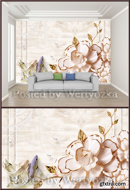 3D psd background wall three dimensional flower squid