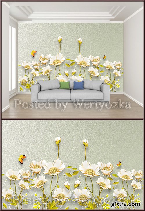 3D psd background wall embossed flowers