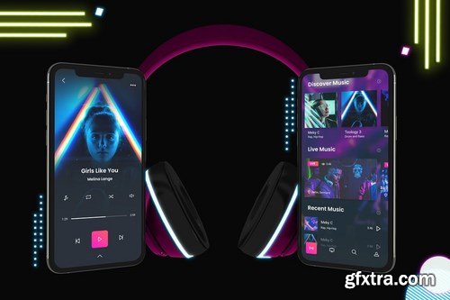 Neon iPhone Music App Mockup