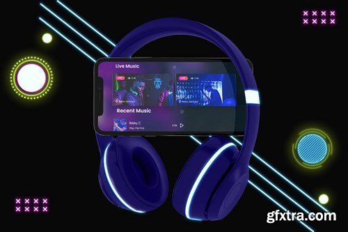 Neon iPhone Music App Mockup