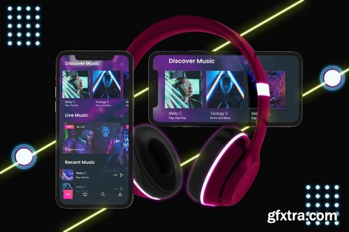 Neon iPhone Music App Mockup