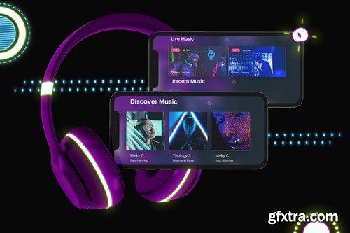 Neon iPhone Music App Mockup