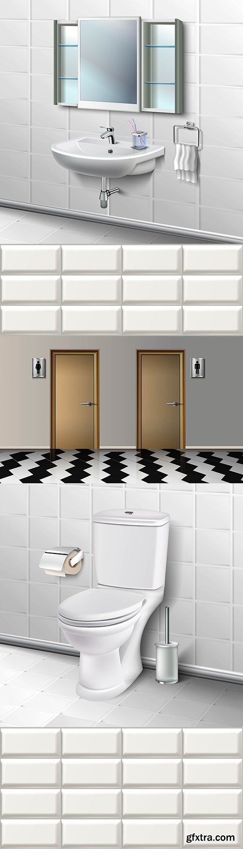 Bathroom and toilet with toilet paper interior illustration
