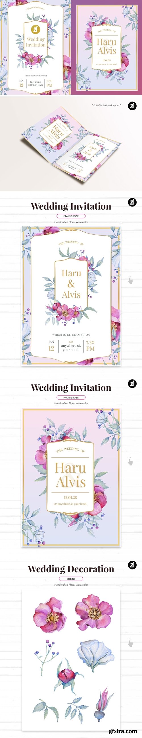 Floral Hand-drawn Watercolor Wedding Invitation