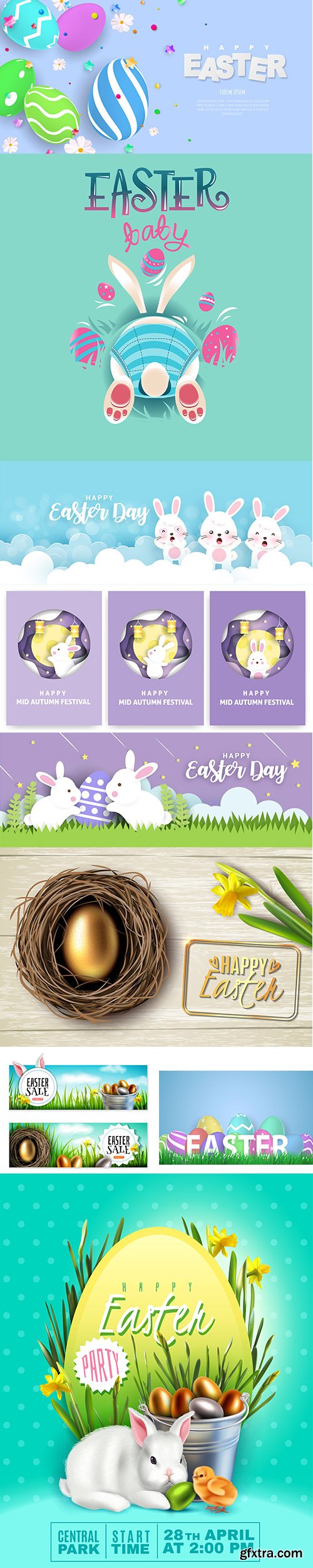 Happy Easter Banner and Illustration Set