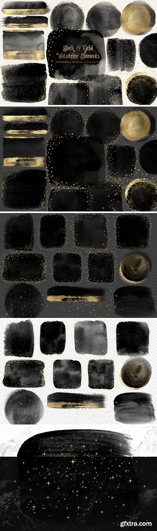 Black and Gold Watercolor Elements 3559254