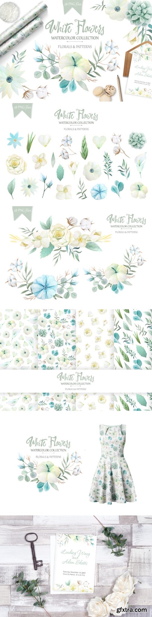 Watercolor White Flowers Set 3552086