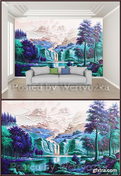 3D psd background wall beautiful oil painting