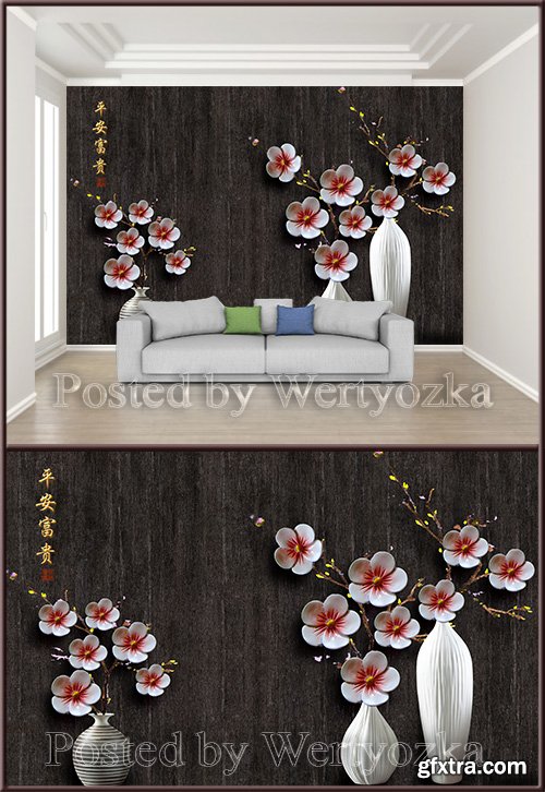 3D psd background wall modern minimalist vase carved