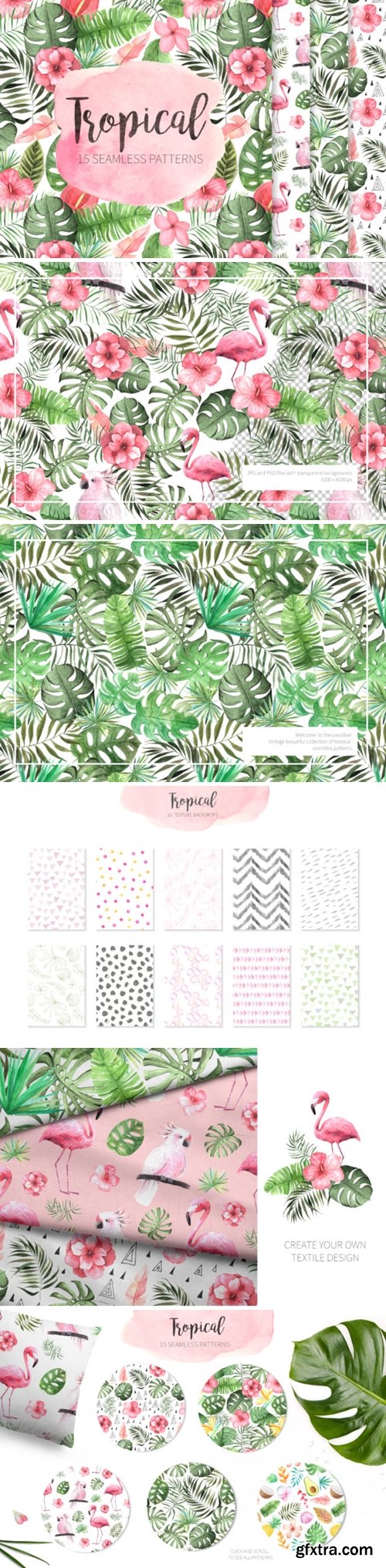 15 Watercolor Tropical Patterns Set 3527787