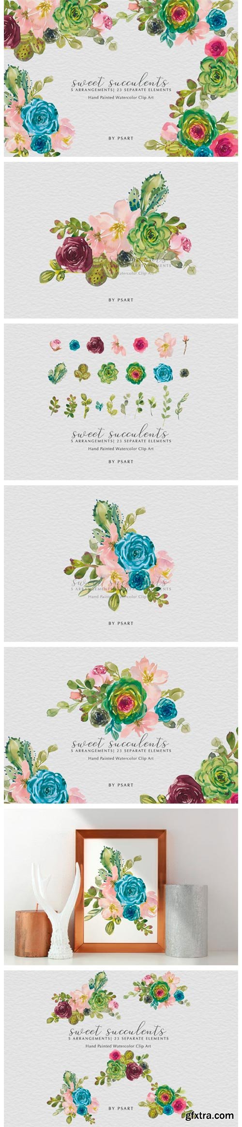 Watercolor Succulents & Florals Clip Art 3187455