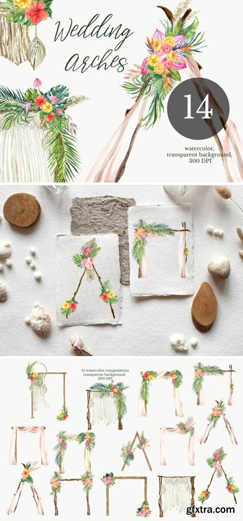 Watercolor Arch Boho Wedding Clipart 3623803