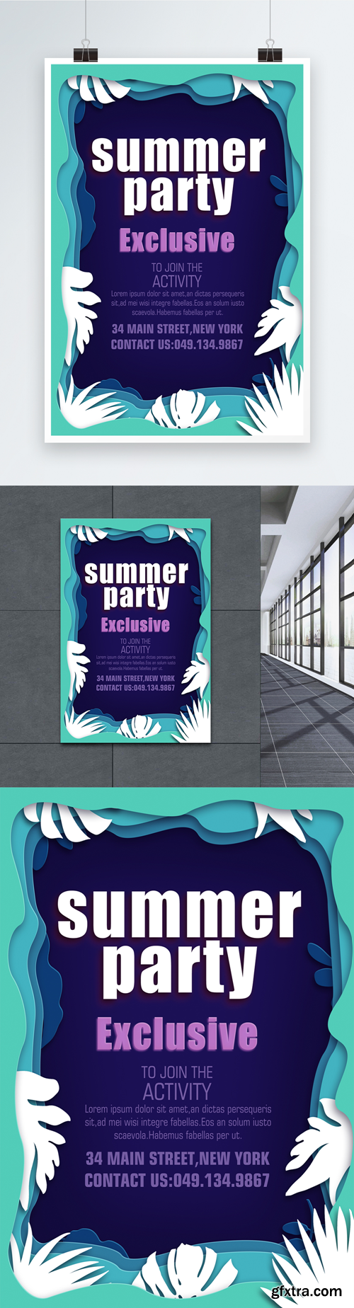 summer party with abstract border poster design