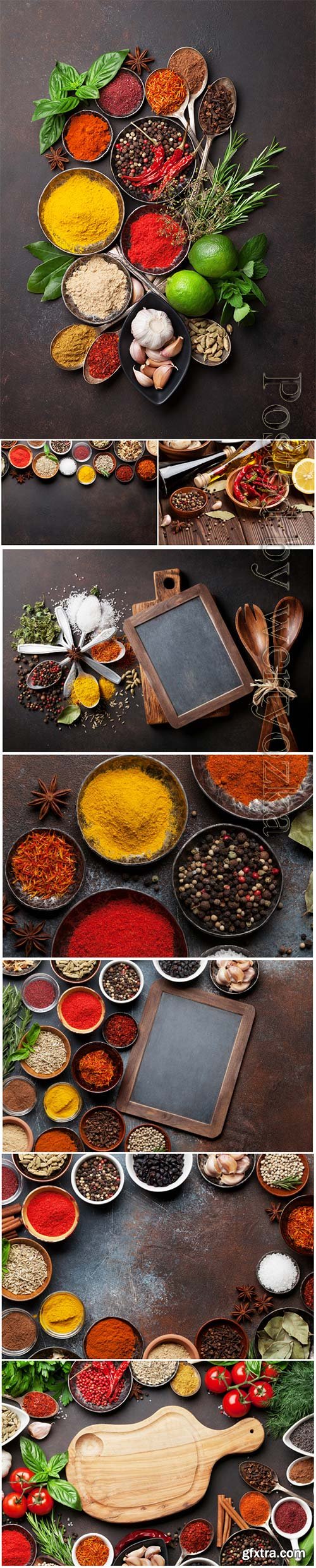 Various spices and herbs beautiful stock photo