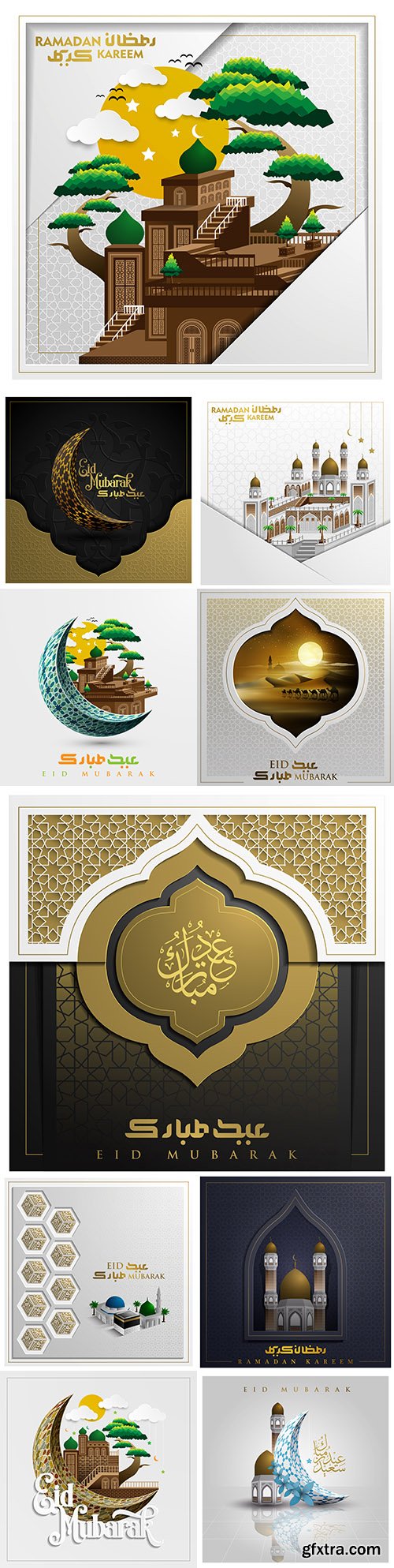 Ramadan Kareem and Eid Mubarak design greeting card 
