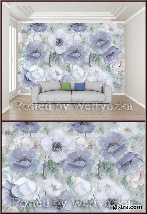 3D psd background wall minimalistic hand drawn floral