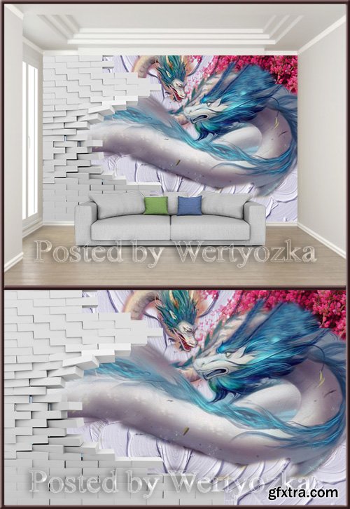 3D psd background wall double dragon broken