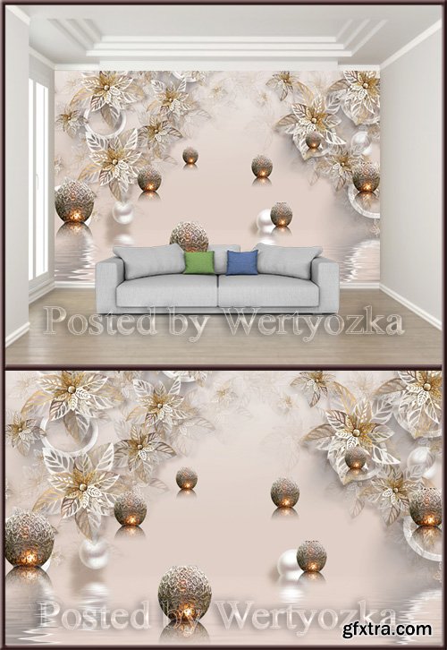 3D psd background wall metal flower jewelry